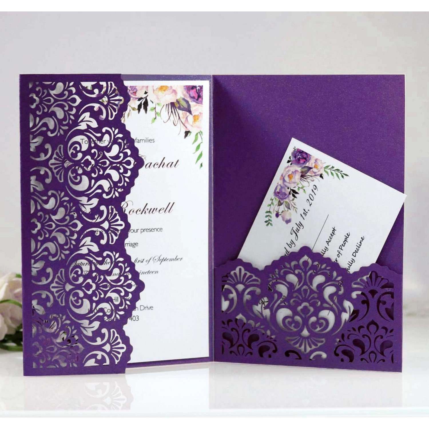 Beautiful Marriage Invitation Card Laser Cut Greeting Card Black Iridescent Paper